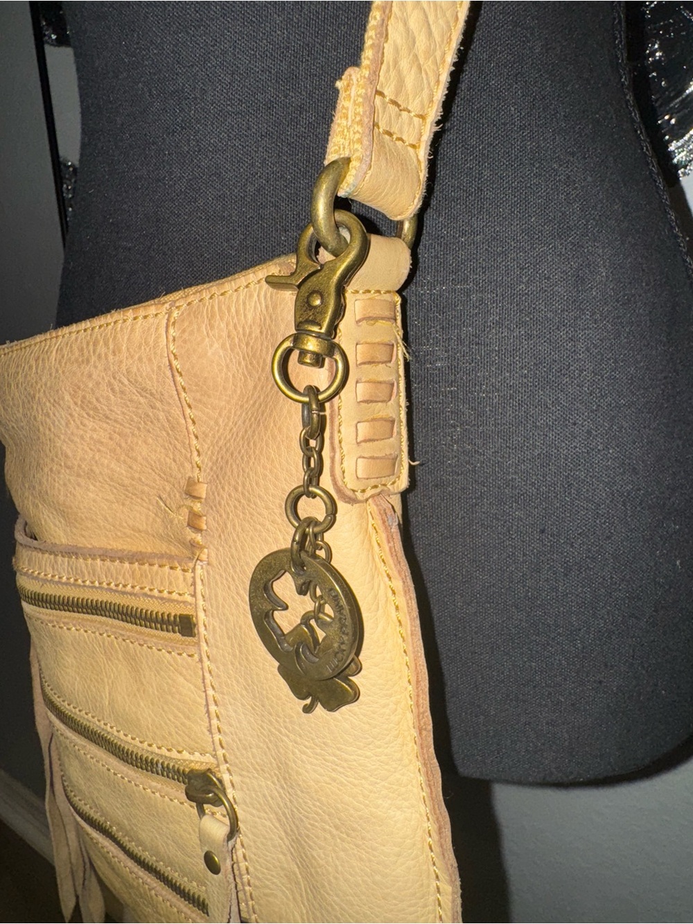 Lucky Brand Camel Tan Leather Crossbody Bag with Front Zips - Picture 5 of 9